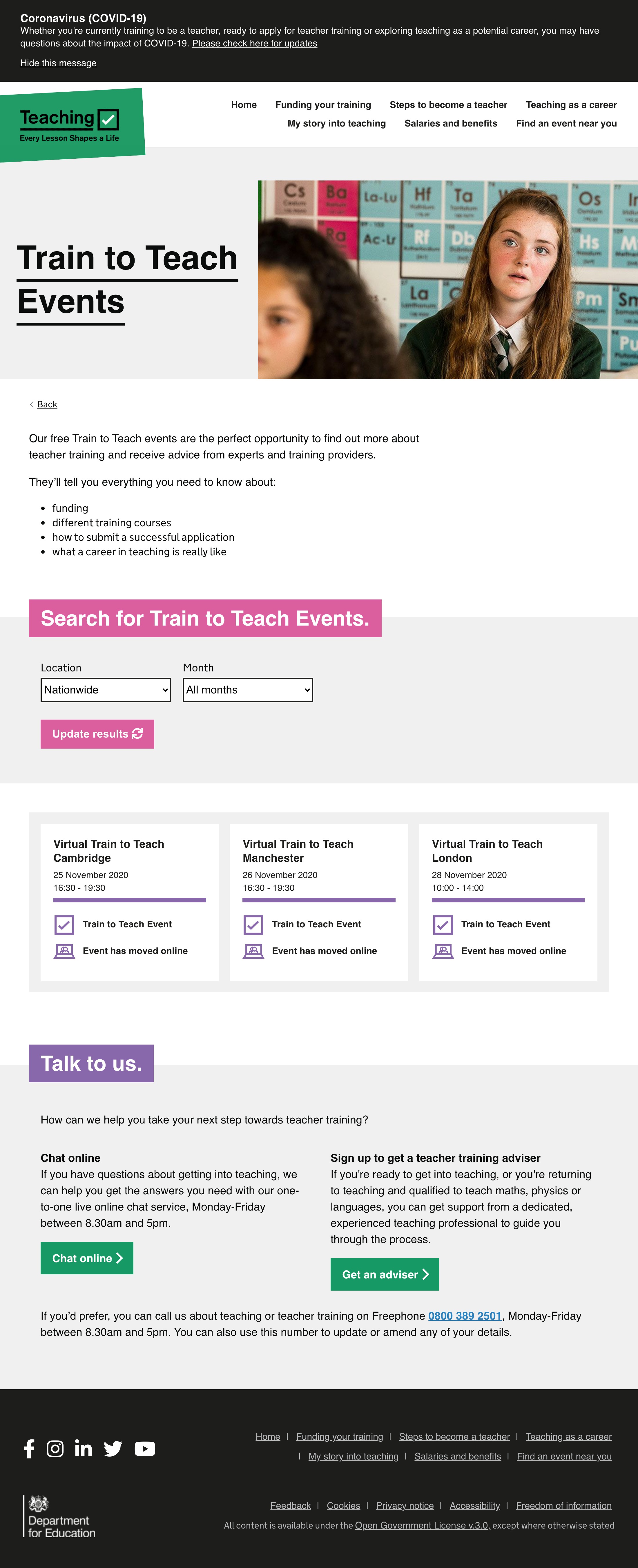 Screenshot of Events category page screenshot